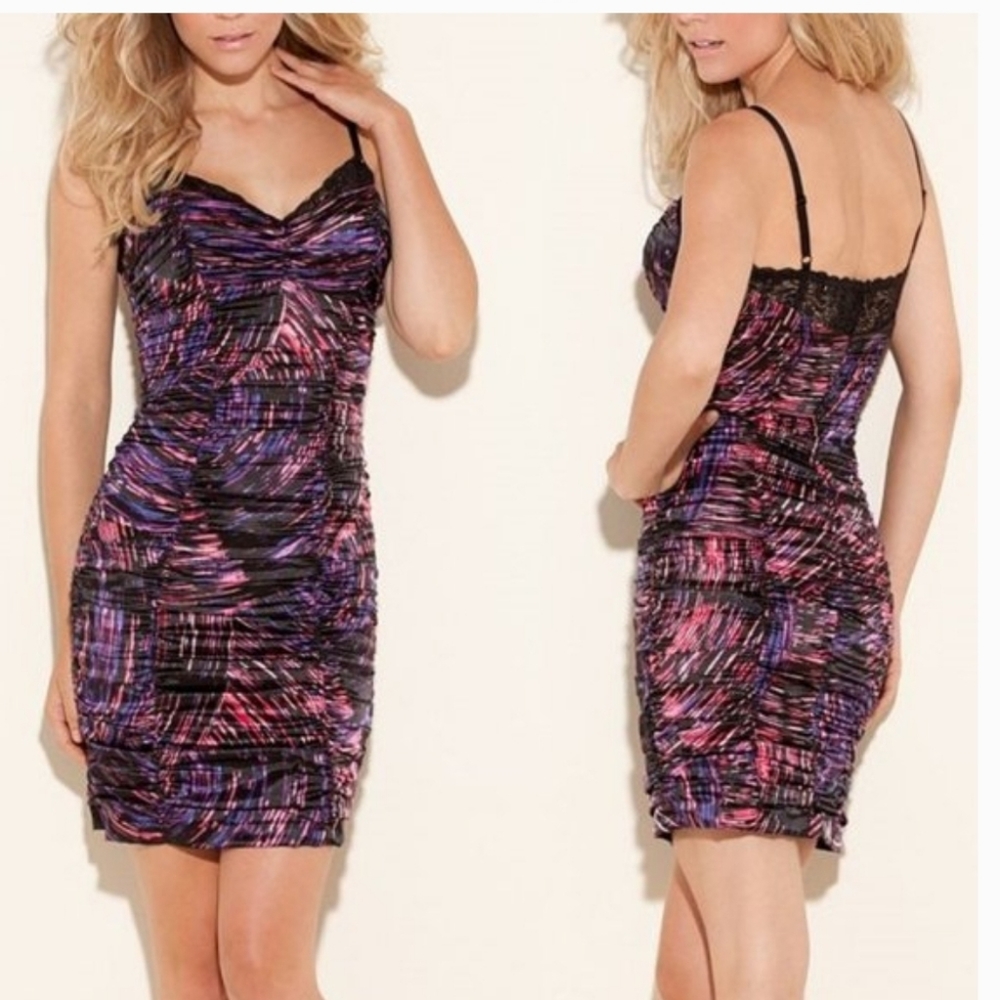 Size 0 GUESS Sexy Satin and Spandex Form Fitting Mini Dress.